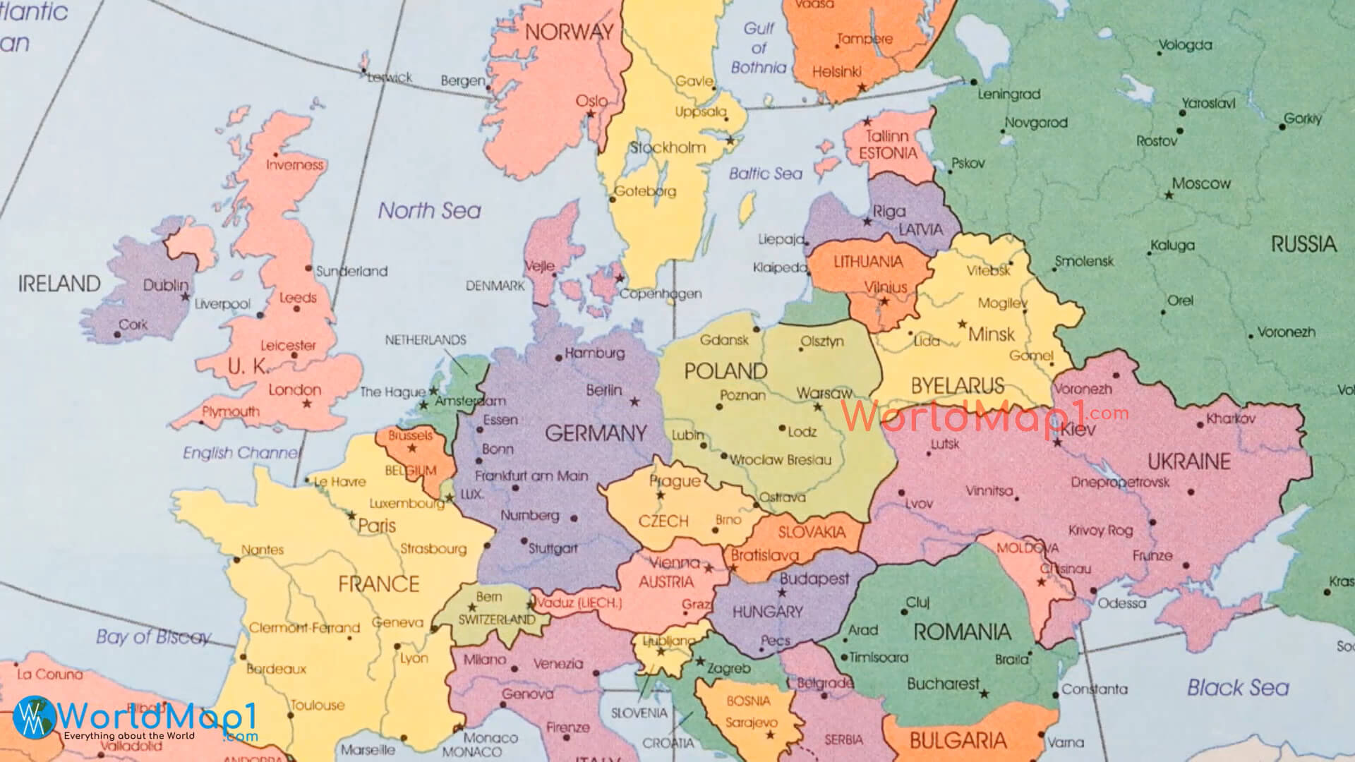 Europe Major Cities Map